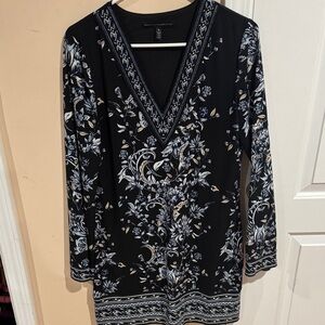 White House Black Market Black and Blue Floral Long Sleeve Dress